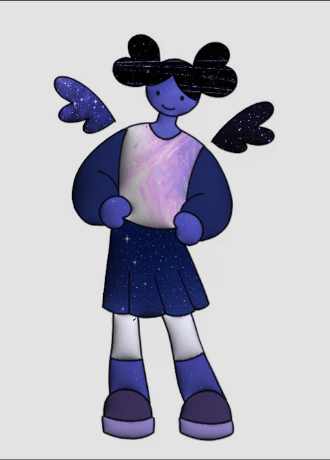 A hand-drawn dancing character with animated texture and shading